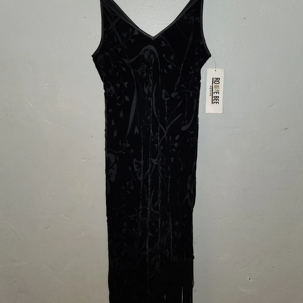 Silk Blend Vintage 1980s NOS Black Silk Blend Velvet Floral Dress by Robbie Bee - Picture 9 of 11